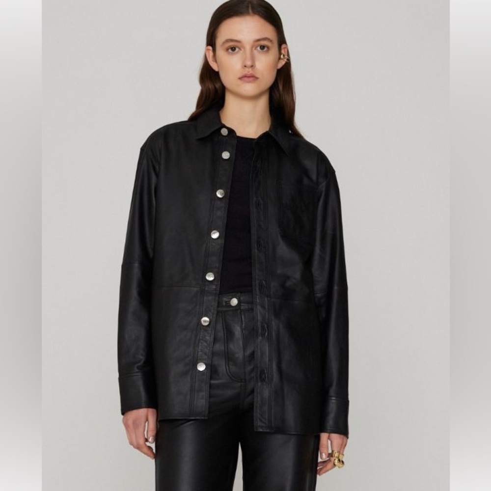 REMAIN Birger Christensen Black Doreen Leather Shirt